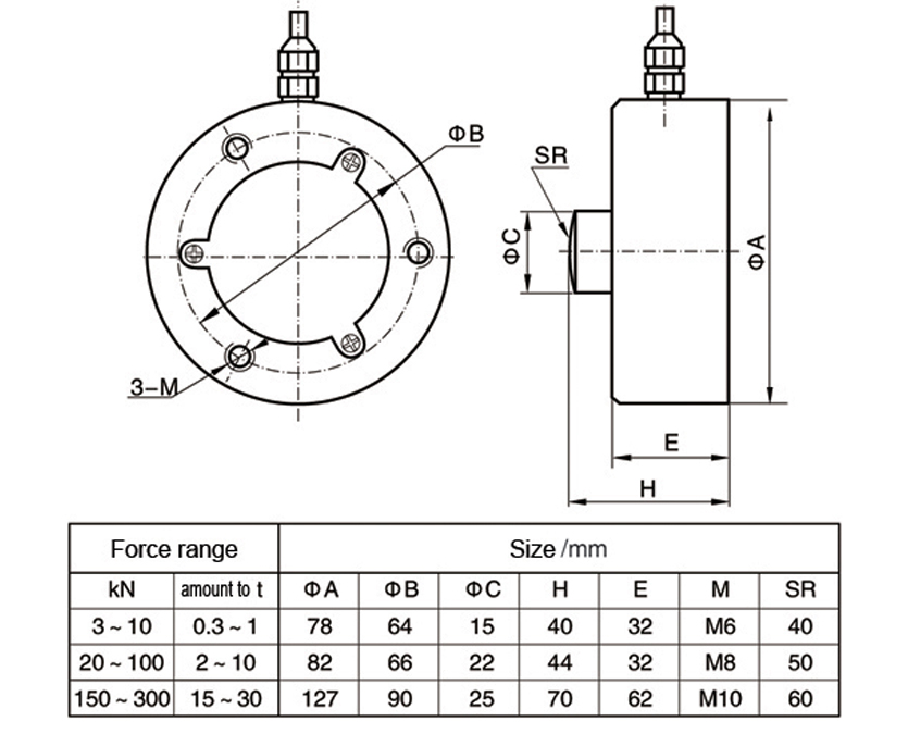 Diagrama de dimensiones del sensor de pesaje de caja de película tjh - 14